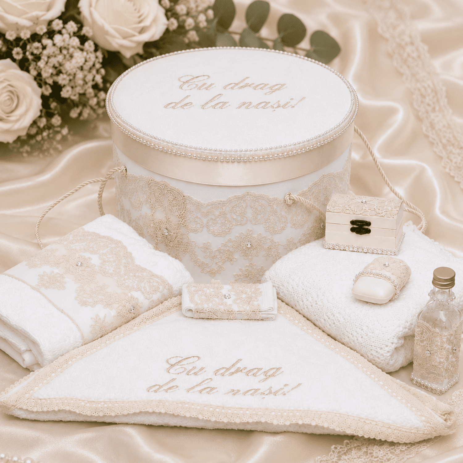 Trusou botez fetita cu dantela crem