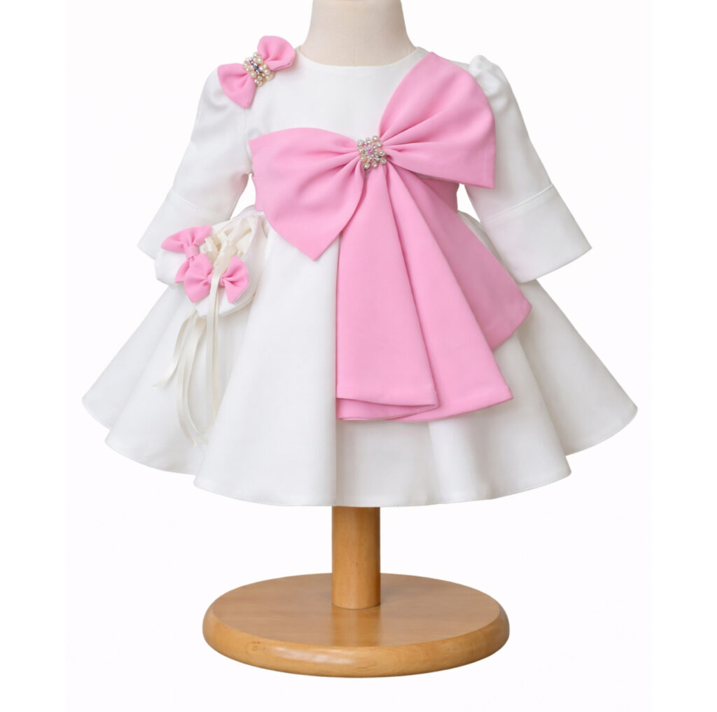 Rochita botez fetita alba cu funda roz