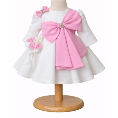 Rochita botez fetita alba cu funda roz