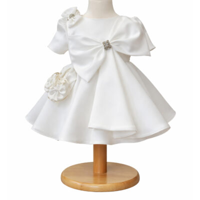 Rochie botez fetita alba cu funda alba – Barbie White