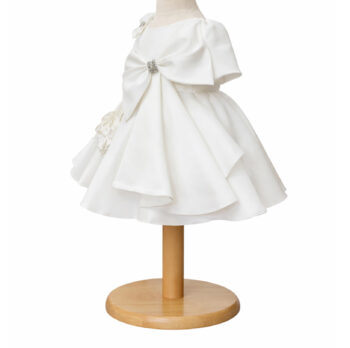 rochie botez fetita alba cu funda alba, vedere dreapta