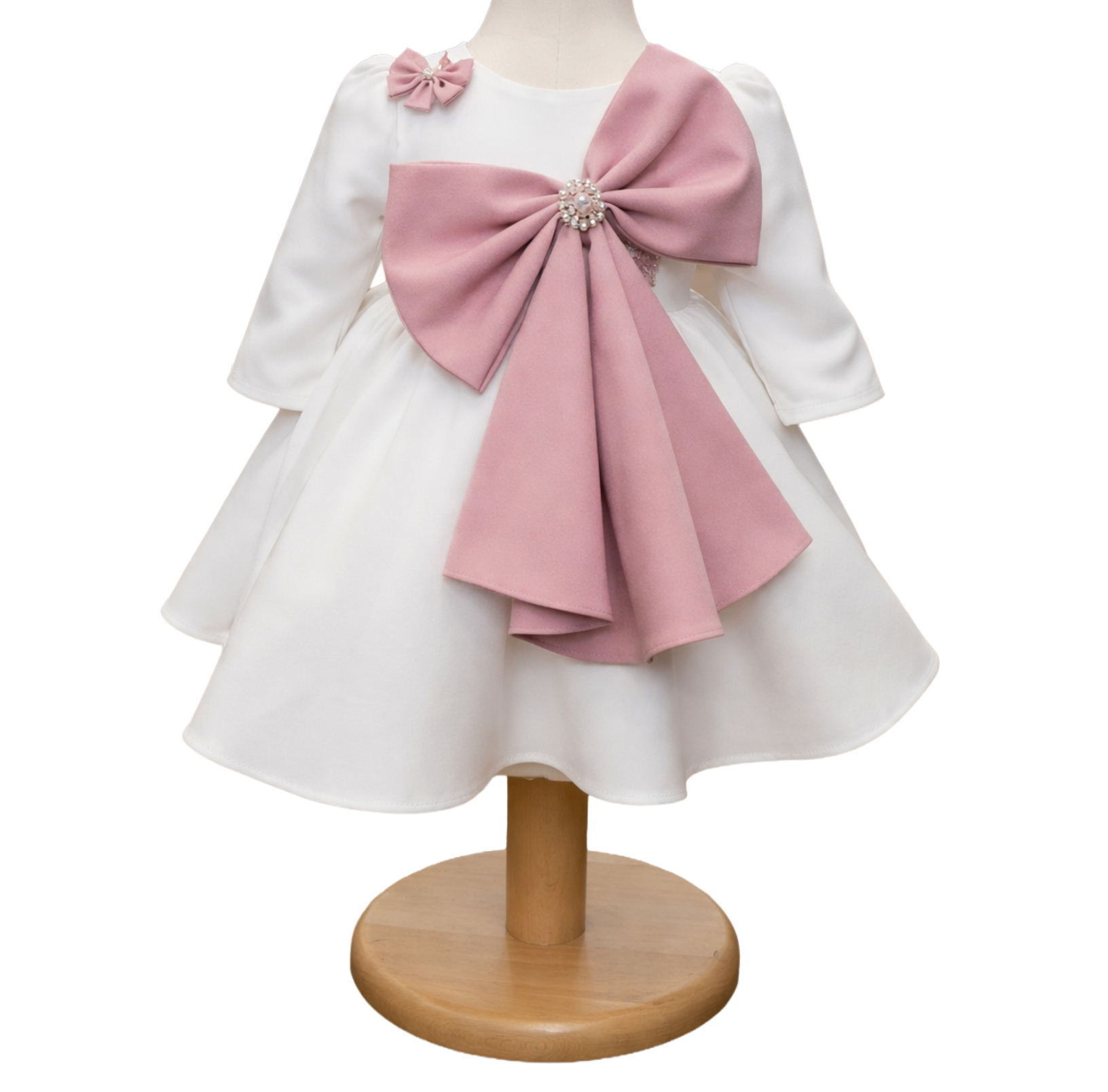 Rochita botez fetita alba cu funda roz prafuit