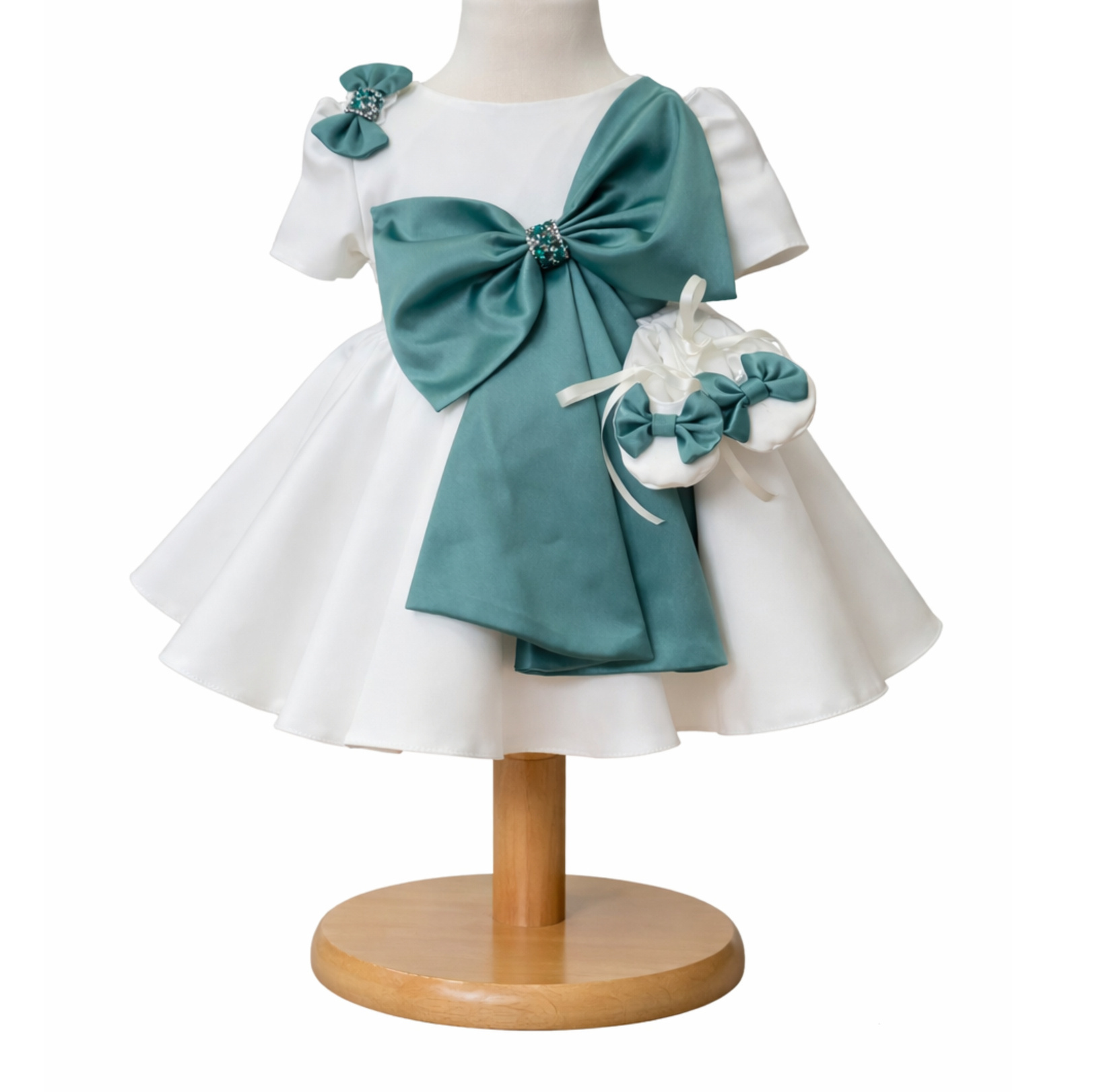 Rochita botez fetita alba cu funda verde