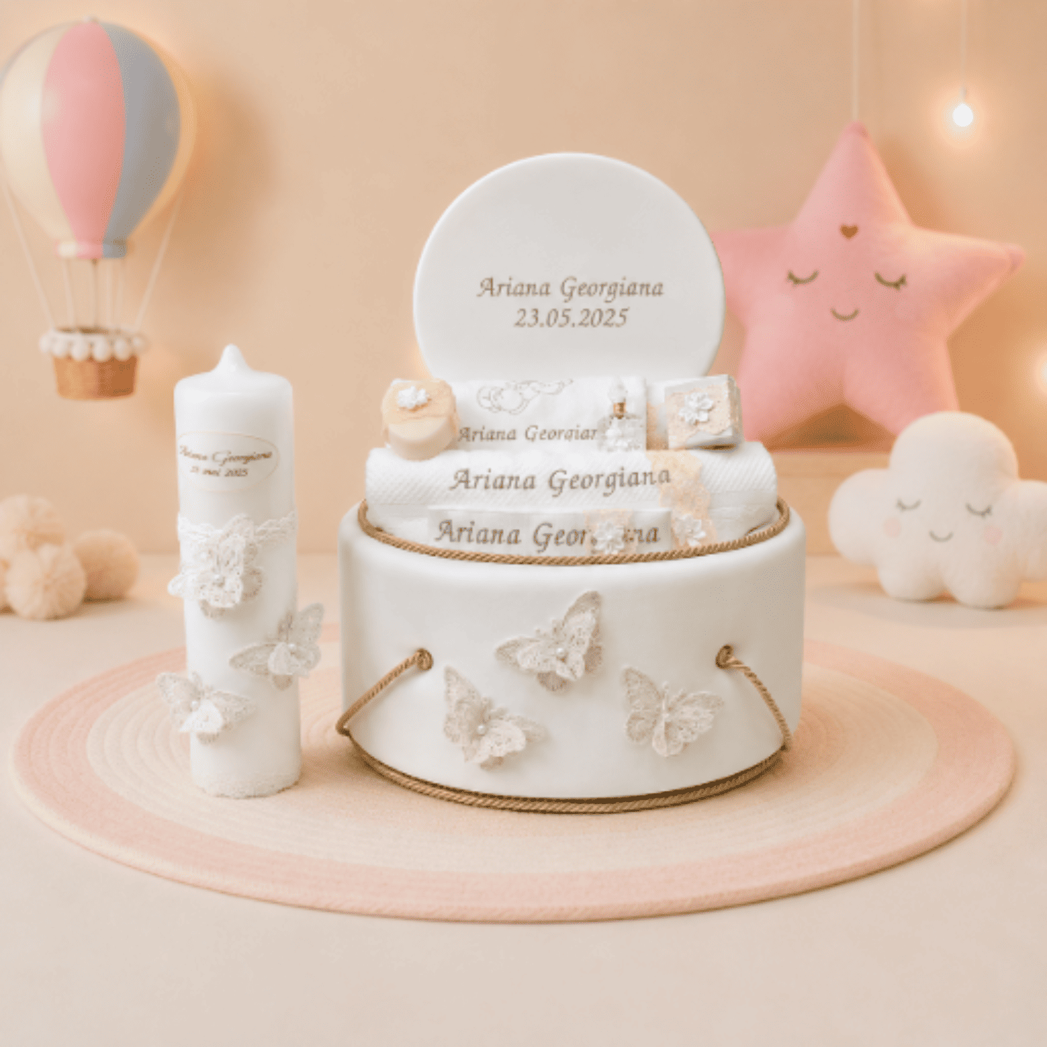 Set Botez Complet Personalizat Fluturi Ivoar