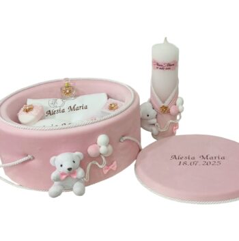 set botez pwersonalizat roz