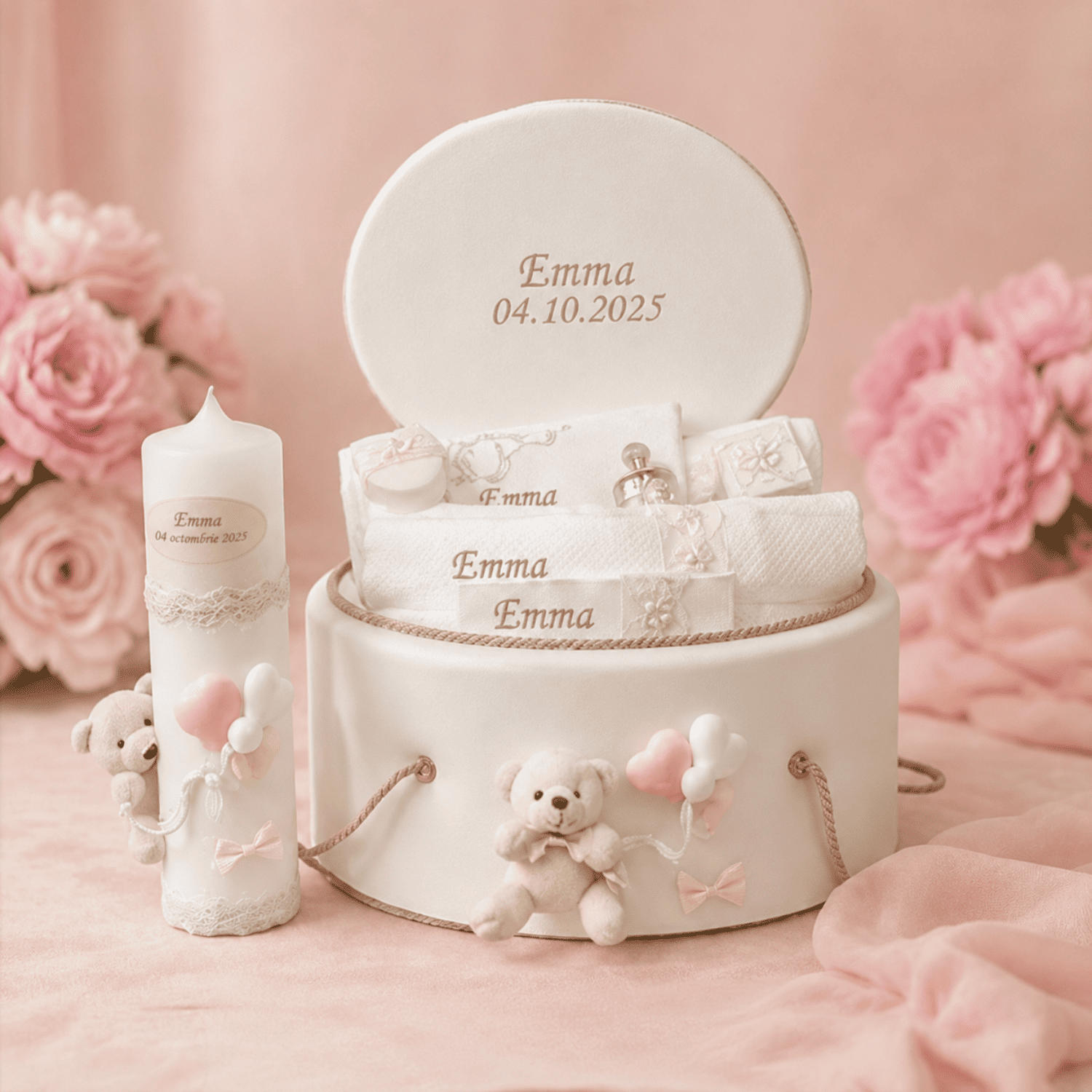 Set Botez Personalizat Ursulet Alb