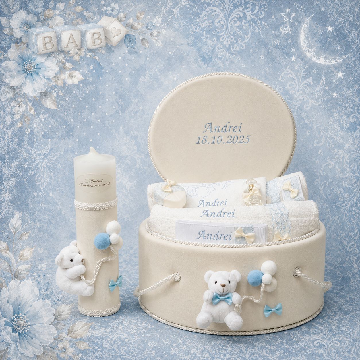 Set Botez Complet Personalizat Urs Bleu