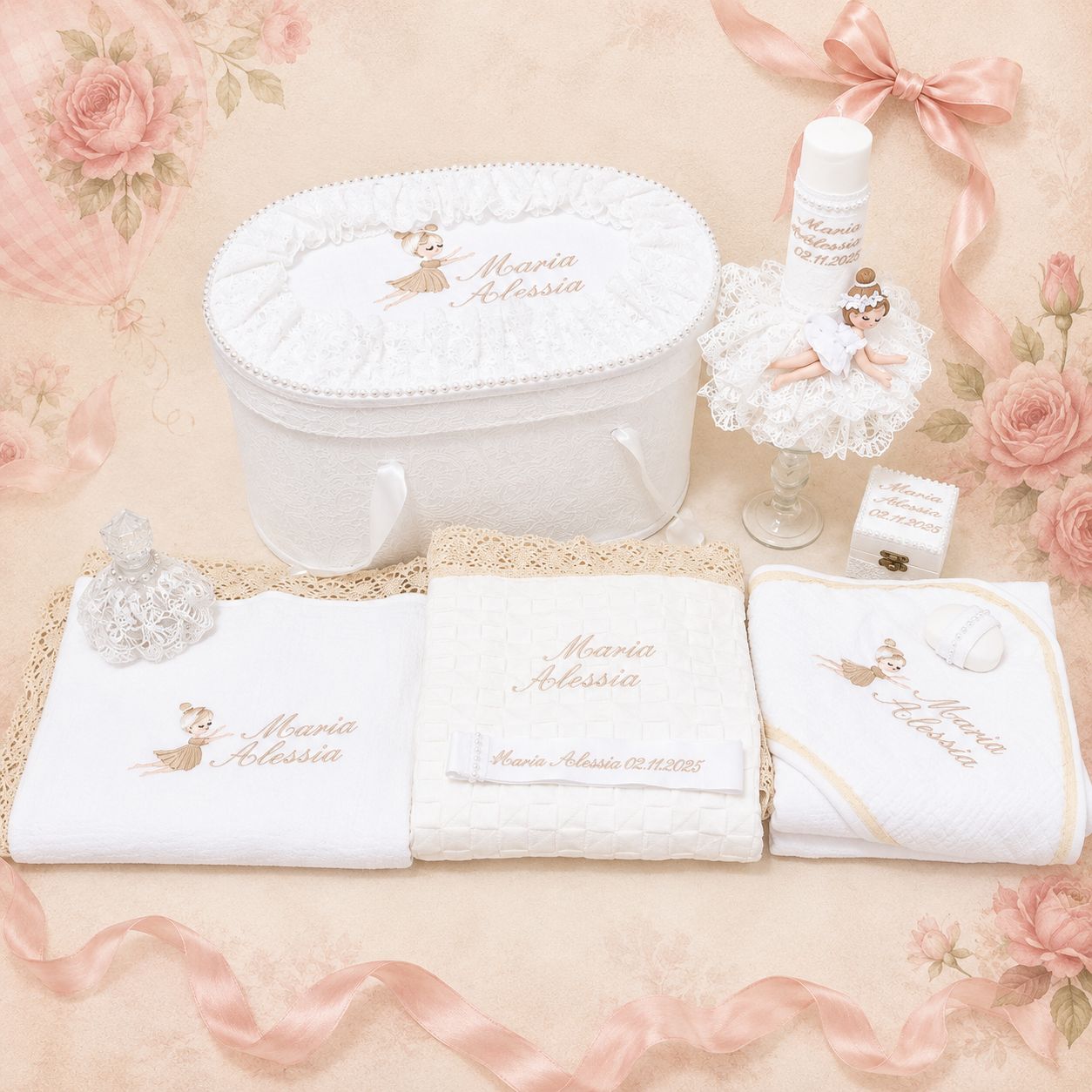 Set trusou cu lumanare alb-Balerina Regala